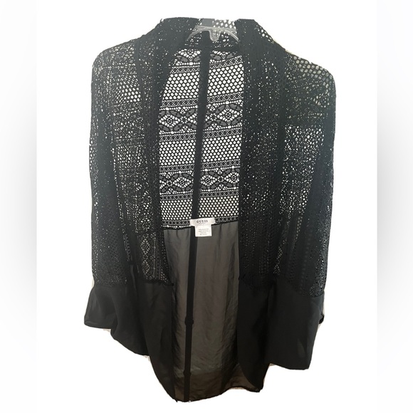 Guess. Black mesh swim coverup. Shrug. Used. Crochet. - Picture 4 of 8